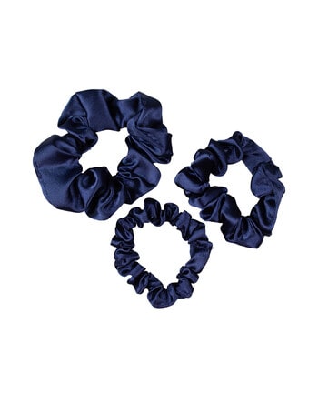 Mae Elastic Scrunchies, Navy Satin, Set of 3 product photo
