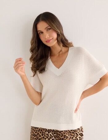 Whistle Knitted V Neck Jumper, Ecru product photo