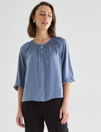 Oliver Black Three Quarter Sleeve Blouse, Steel product photo
