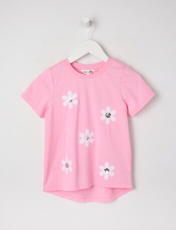 Mac & Ellie Sequin Daisies Short Sleeve Tee, Candy Pink product photo