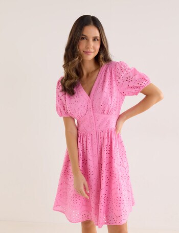 Whistle V-Neck Embroidered Dress, Candy product photo
