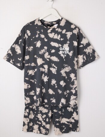 Sleep Squad Game Over Tie Dye Short PJ Set, Charcoal & Stone, 8-16 product photo