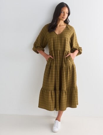 Whistle V Neck Midi Dress, Olive product photo
