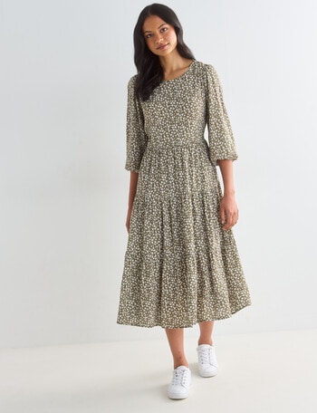 Whistle Ditsy Tiered Dress, Olive product photo