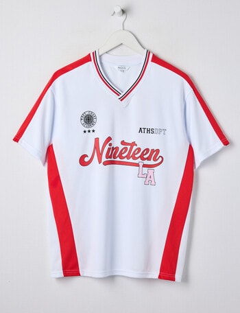 Switch Short Sleeve Oversized Sports Jersey, White & Red product photo
