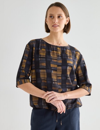 Jigsaw Debs Drawstring Hem Blouse, Gold Print product photo