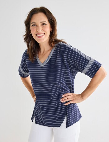 Line 7 Stripes Panelled Tee, Navy & White product photo