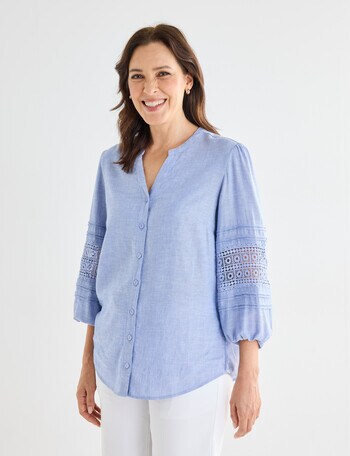 Line 7 Linen Blend Villa Top, Medium Blue product photo