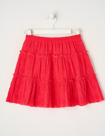 Mac & Ellie Broderie Tiered Skirt, Cherry Red product photo