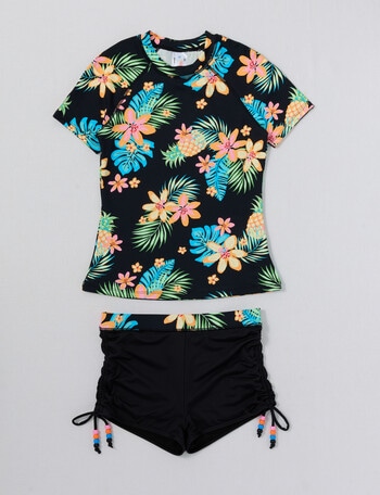 Wavetribe Surf Floral Short Sleeve Rash Set, Black product photo