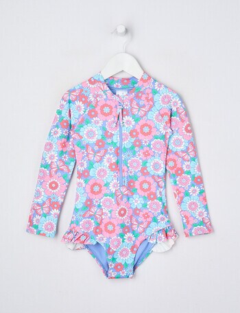 Wavetribe Butterfly Floral Long Sleeve Rashsuit, Periwinkle product photo