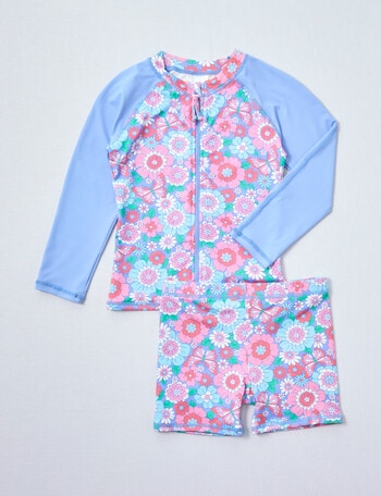 Wavetribe Butterfly Floral Long Sleeve Rash Set, 2-Piece, Periwinkle product photo