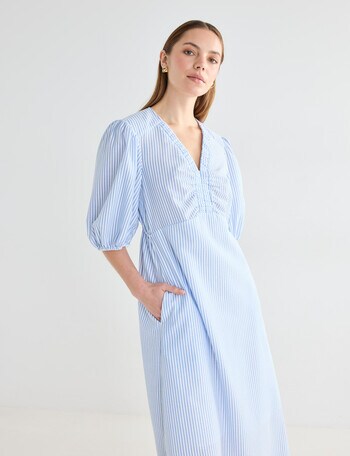 Mineral Thompson Stripe V Neck Midi Dress, Blue product photo