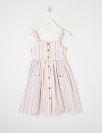 Mac & Ellie Stripe Button Front Linen Blend Dress, White product photo