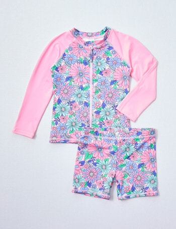 Wavetribe Large Floral Long Sleeve Rash Set, 2-Piece, Pink Sorbet product photo