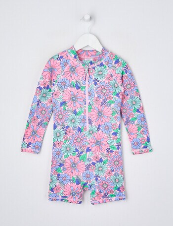 Wavetribe Large Floral Long Sleeve Sunsuit, Pink Sorbet product photo