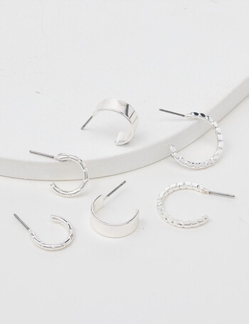 Earsense Textured & Wide Hoop Trio, Silver Tone product photo