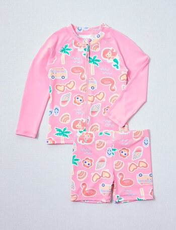 Wavetribe Summer Fun Long Sleeve Rash Set, 2-Piece, Candy Pink product photo