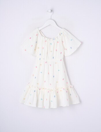 Mac & Ellie Embroidered Cut Out Back Dress, White product photo