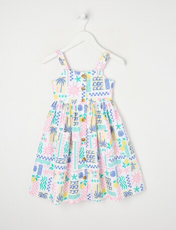Mac & Ellie Holiday Print Button Front Dress, White product photo