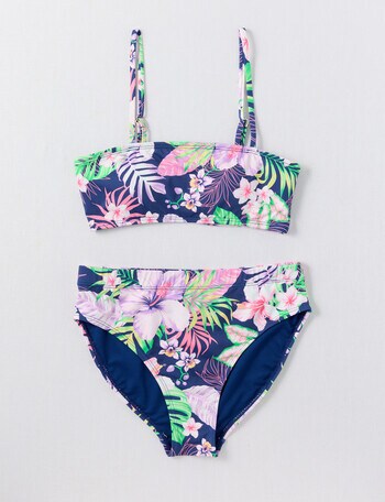 Wavetribe Tropical Floral Bandeau Bikini Set, Navy product photo