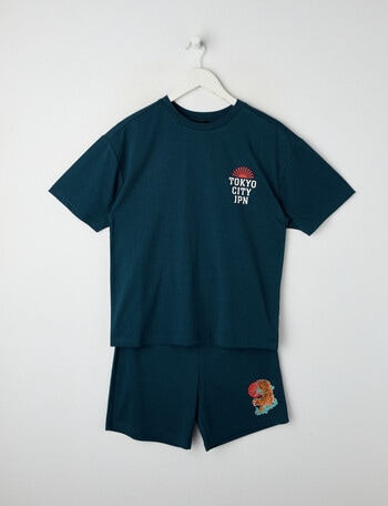 Sleep Squad Rising Sun Knit Short PJ Set, Teal, 9-16 product photo