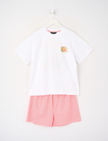 Sleep Squad Fruit Market Knit & Woven Short PJ Set, White & Orange, 8-16 product photo