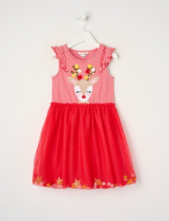 Mac & Ellie Xmas Bubble Hem Reindeer Dress, Cherry Red product photo