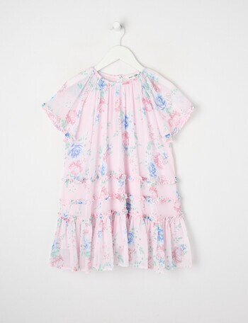 Mac & Ellie Party Collection Floral Frill Chiffon Dress, Baby Pink product photo