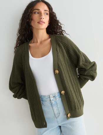 Zest Knit Lace Cardigan, Olive product photo