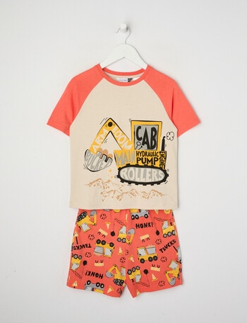 Sleep Mode Under Construction Knit Short PJ Set, Red Orange, 3-8 product photo