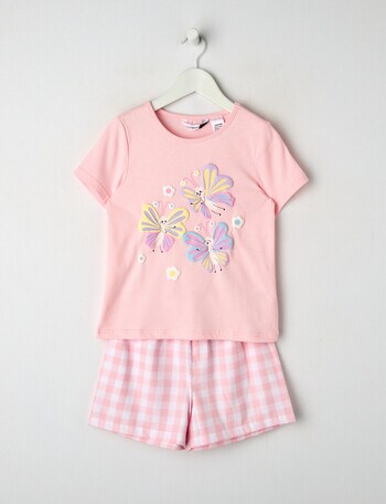 Sleep Mode Butterfly Gingham Knit & Woven PJ Set, Sorbet Pink, 2-8 product photo