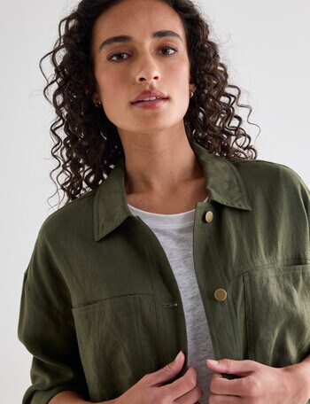 Zest Linen Boxy Jacket, Olive product photo