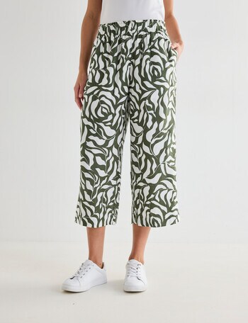 Zest Linen Crop Pant, Olive Print product photo