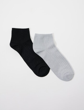 Simon De Winter Metallic Rib Quarter Crew Socks, 2-Pack, Grey & Black product photo