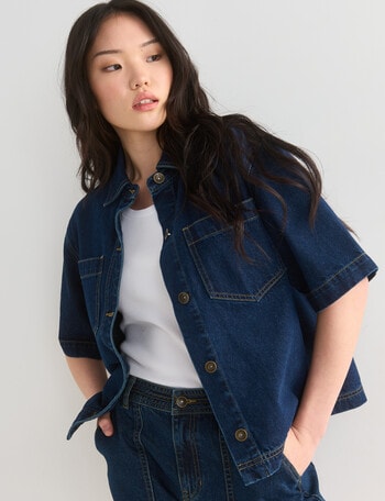 Denim Republic Short Sleeve Overshirt, Rinse product photo
