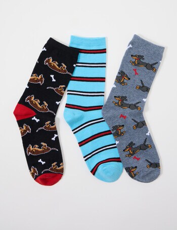 Simon De Winter Dog Crew Socks, 3-Pack, Grey product photo