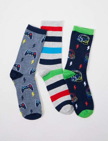 Simon De Winter Gamer Crew Socks, 3-Pack, Grey product photo
