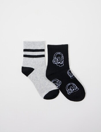 Simon De Winter Gamer Rib Quarter Crew Socks, 2-Pack, Grey product photo
