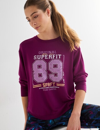 Superfit Printed Scoop Hem Soft Stretch Sweater, Perfect Plum product photo