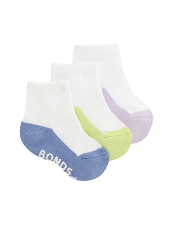 Bonds Logo Quarter Crew Socks, 3-Pack, Blue, Yellow & Lavender product photo