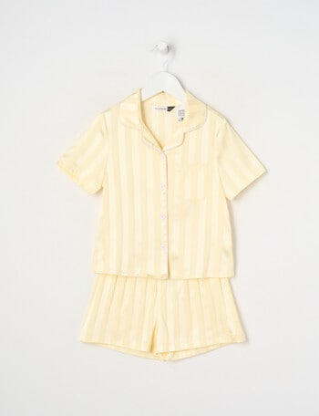 Sleep Mode Jacquard Stripe Short Sleeve Satin PJ Set, Butter, 2-8 product photo