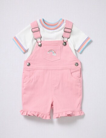Teeny Weeny Dragon Fly Shortall & Tee, 2-Piece Set, White & Pink product photo