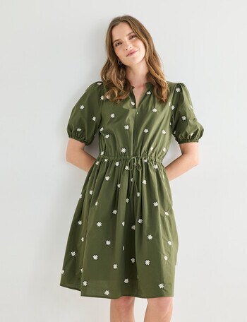 Zest Embroidered Daisy Dress, Olive product photo