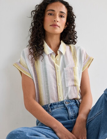 Zest Linen Blend Stripe Short Sleeve Shirt, Multi product photo
