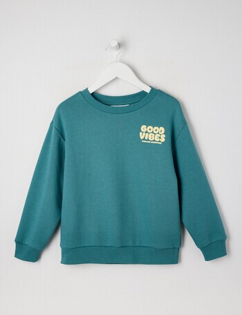 Mac & Ellie Good Vibes Crew Sweatshirt, Teal product photo