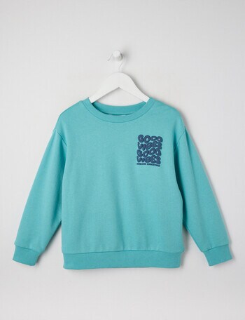 Mac & Ellie Good Vibes Crew Sweatshirt, Seafoam product photo