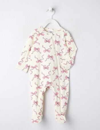 Teeny Weeny Bows Stretch Cotton Sleepsuit, Vanilla product photo