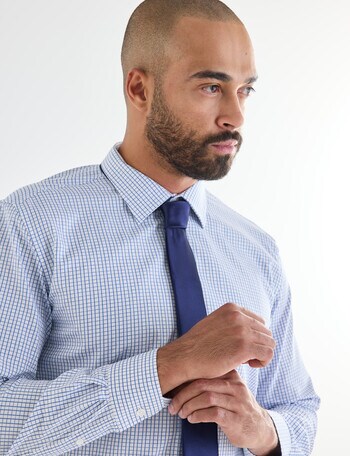 Laidlaw + Leeds Multi Text Check Long Sleeve Shirt, White product photo