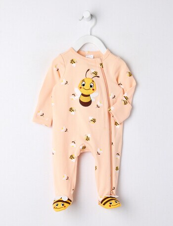 Teeny Weeny Bee Stretch Cotton Sleepsuit, Peach product photo